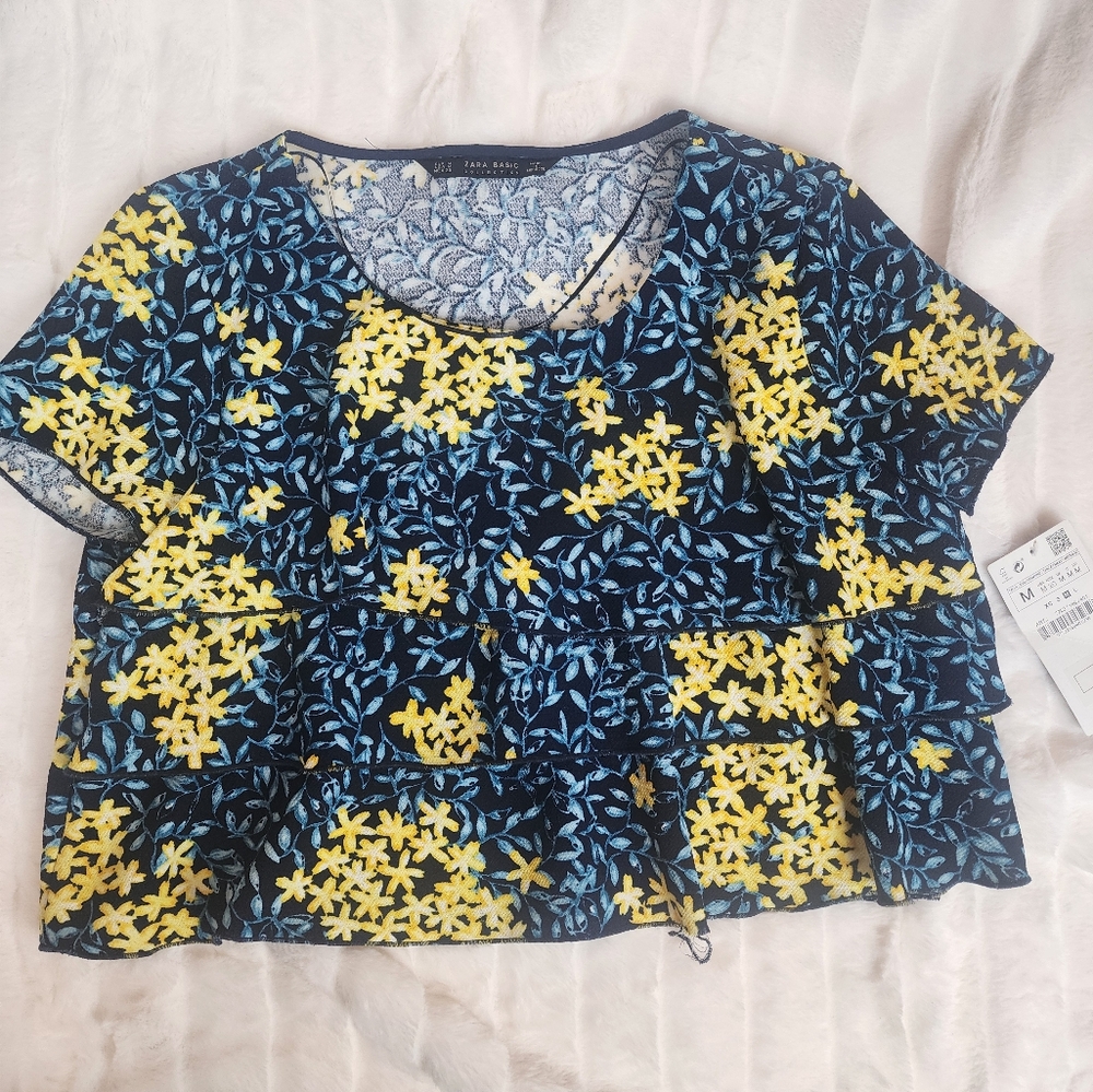 NWT Zara Basic Floral Top - Picture 1 of 4